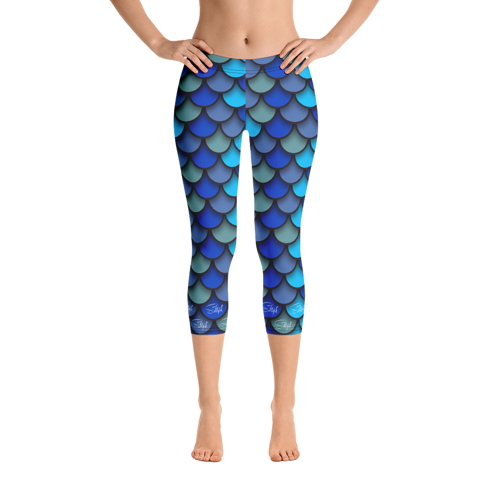 Blue Fish Scale Capri Leggings – Reel Mermaid